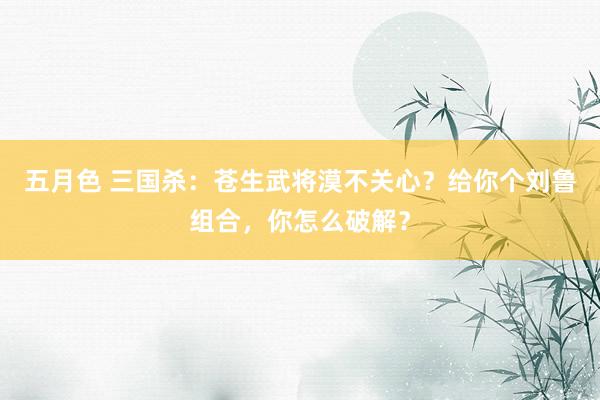五月色 三国杀：苍生武将漠不关心？给你个刘鲁组合，你怎么破解？
