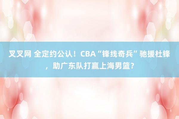 叉叉网 全定约公认！CBA“锋线奇兵”驰援杜锋，助广东队打赢上海男篮？