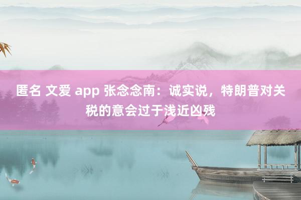 匿名 文爱 app 张念念南：诚实说，特朗普对关税的意会过于浅近凶残